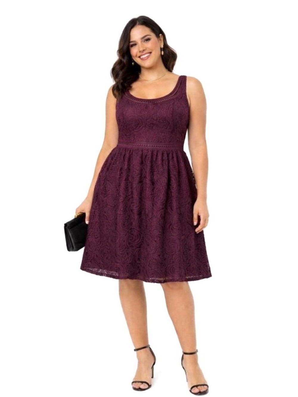 VINTAGE Sleeveless Lace Dress, Rose Floral Pattern, Burgundy Plum, Size 12-14